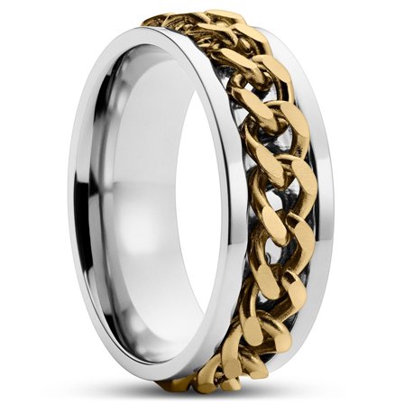 Sentio | Curb chain-ring i silver- och guldfärgat rostfritt stål för män - Stålringar