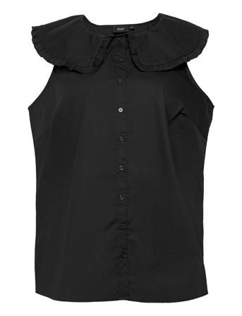 Shirt Plus Sleeveless Cotton Ruffles Black Zizzi
