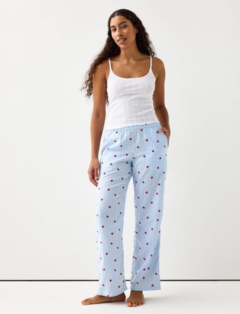 Lindex Pyjama Trousers Light Woven - Blue - S
