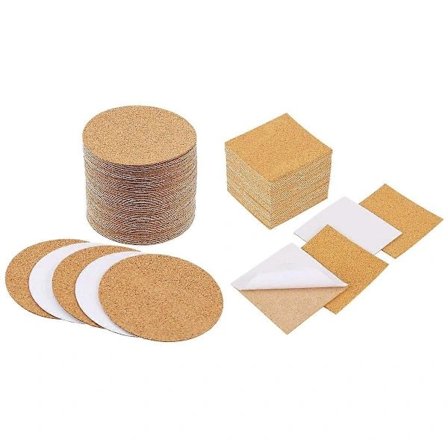 100 stk Selvklebende Korkunderlag, Korkmatter Korkbakside - 60 stk Runde & 40 stk Firkantede