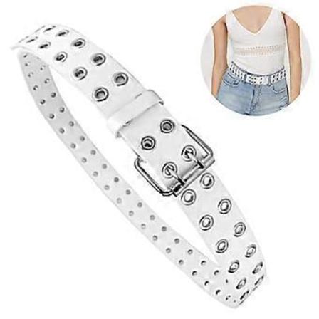 Dames Øjenhuls Læderbælte Dobbelt Gaffelspænde Vintage Punk Jeans Bælte (Hvid)