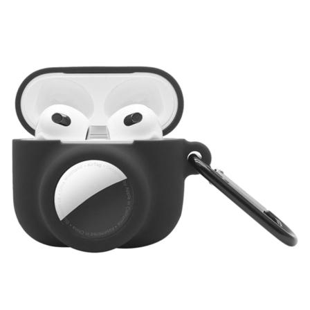 Apple Airpods 3 & Airtag 2-in-1 Silikonskal Med Nyckelring - Sva Black