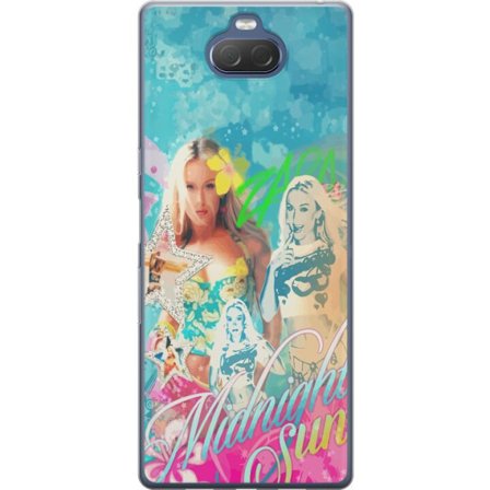 Kompatibelt Mobildeksel til Sony Xperia 10 Plus Eventyrverden med Steve, Creeper og dyr i fargerik blokkgrafikk