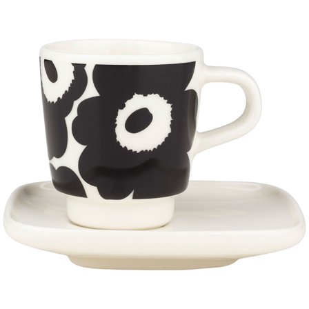 Marimekko Unikko espressokopp + fat 0,5 dl, svart/vit | Dukning & Servering > Muggar & Koppar > Espressokopp | Bagaren och Kocken
