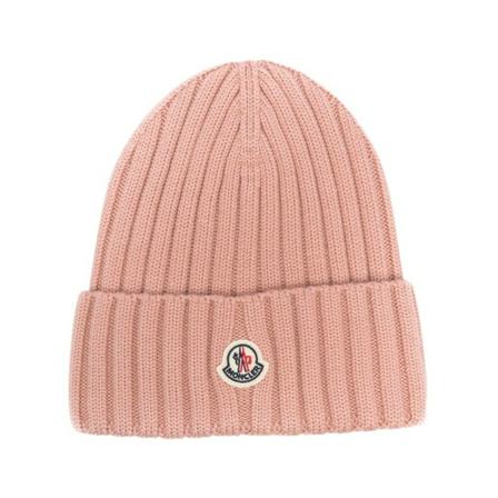Moncler, Ribbed Knit Beanie Roze, Dames, Maat:ONE Size