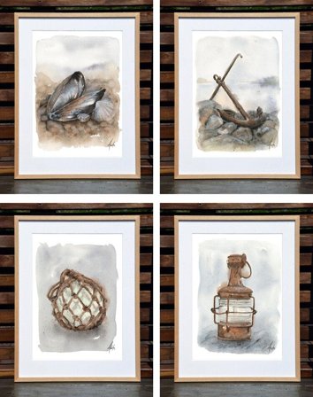 Nordic Wild Kunsttrykk Blåskjell 30x40cm Akvarellpapir