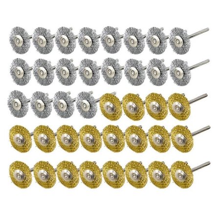 40 stykker Mini Wire Brush Wheel Cup Messing Stål Wire Brush Sett (3mm) for Power Tool Polering Buff