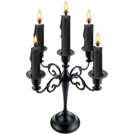 Metallisk Ljusstake, 5 Armar Ren Svart Ljusstake för Blockljus (27 cm Hög Ljusstake, för 1/2-1 tum)_MGF