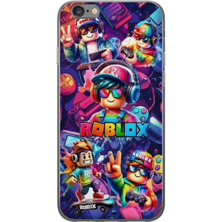 Kompatibelt Mobildeksel til Apple Apple iPhone 6 Fargerikt Roblox-spillgruppe med hodetelefoner, kontrollere og neonfarger perfekt for barn og spillen