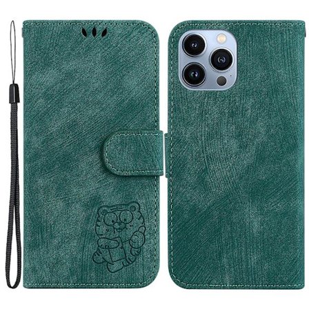 Cartoon Tiger Imprint Cover för Iphone 14 Pro Läder Plånboksställ anti-scratch Phone case