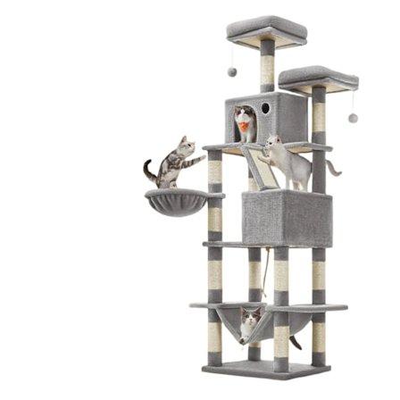 Rootz Cat Tree - Scratching Post - Climbing Tree - Space -Saving Amusement Park - 60 x 50 x 206 cm - Grå - Plush & Sisal