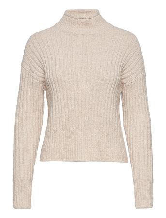 Slfhelena Ls Knit Rib Highneck Cream Selected Femme