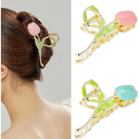 2 store hårklemmer, metal blomster hårklemme kvinder blomster hårklemmer, tulipan stor hårklemme klo hårklemme til pige kvinder