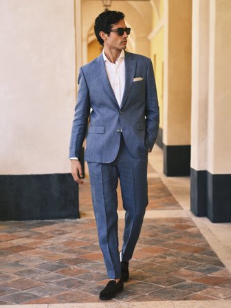 John Henric Men's Blå Lindress med Skjorte Size