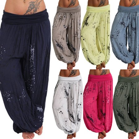 Kvinnor Boho Harem Pants Yoga Casual Baggy Hareem Byxa white