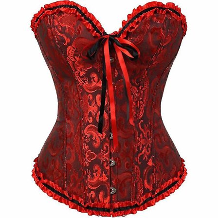 Sexiga kvinnor Bustier Korsett Blommig snörskorsett Toppbenad waist trainer Underkläder Overbust Korsetter Body Shaper Plus Size,vinröd