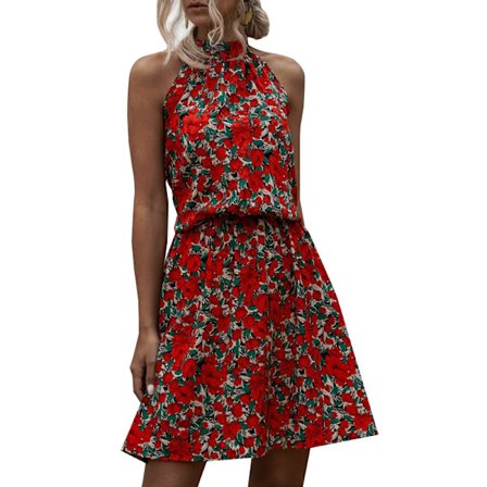 Halterneck Kvinnor A-line Print Klänning