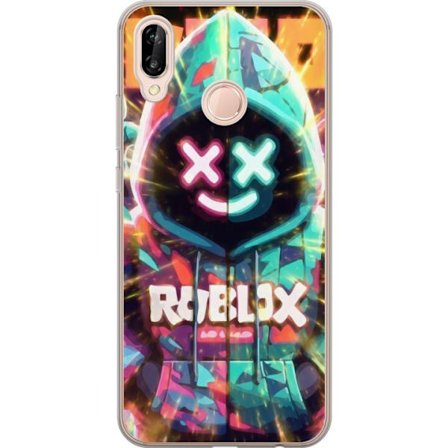 Yhteensopiva Puhelinkuori Huawei Huawei P20 lite Neonvärisellä Roblox-hupparihahmolla on hehkuvia efektejä ja energialla täytetty tausta, moderni
