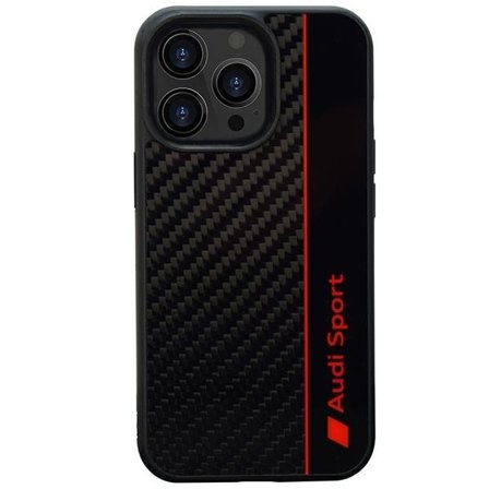 Audi Carbon Fiber Stripe iPhone 13 Pro / 13 6.1" musta/musta kovalevy AUS-TPUPCIP13P-R8/D1-BK