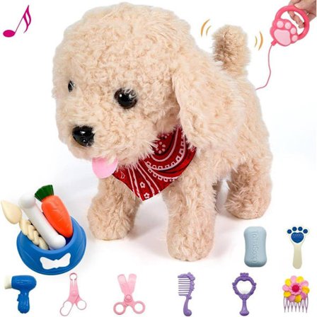 Interactive Plush Dog with Wagging Tail & Barking Function – Playful Puppy with Grooming Kit for Kids Ages 3-6
