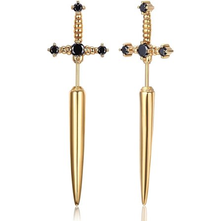 Gotiska örhängen i rostfritt stål med svärd för män och kvinnor, silver, guld, vintage dolksmycken, present guld svart sten