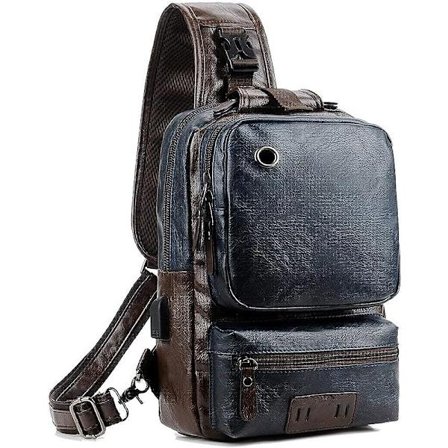 Sling Crossbody Bag Axelväska Herr och Dam Retro PU Läder Sling Ryggsäck Cykel, Mode