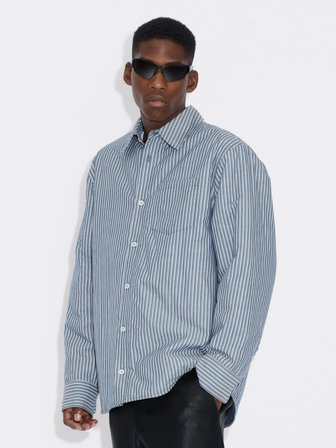 Holzweiler - Powder Padded Shirt - Blue Stripe - Mens - Extra Large