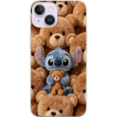 Kompatibelt Mobildeksel til Apple iPhone 14 Plus Stitch omgitt av brune teddybjørner med en liten teddybjørn i fanget i en søt og koselig kawaii-desig