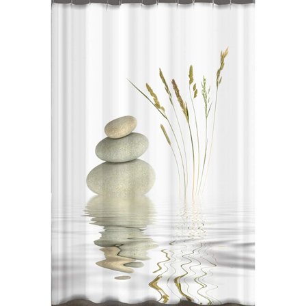150 x 200 cm Duschdraperi av högkvalitativt tyg med ringar - Wellness Stone-mönster
