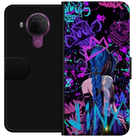 Yhteensopiva Lompakkokotelo Nokia Nokia 5.4 Värikäs graffitipiirustus, jossa on sinipäinen hahmo urbaanissa katutaidetyylissä