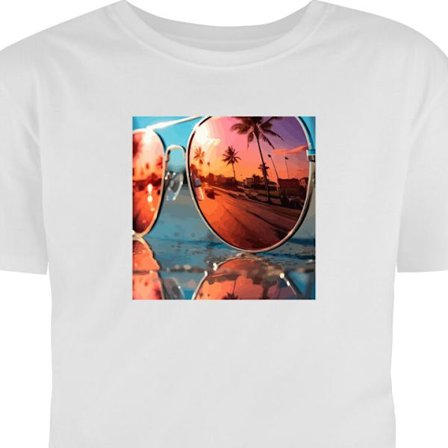 Børne T-shirt Solbriller på stranden - Palmetræer i solnedgang spejlet i linsen