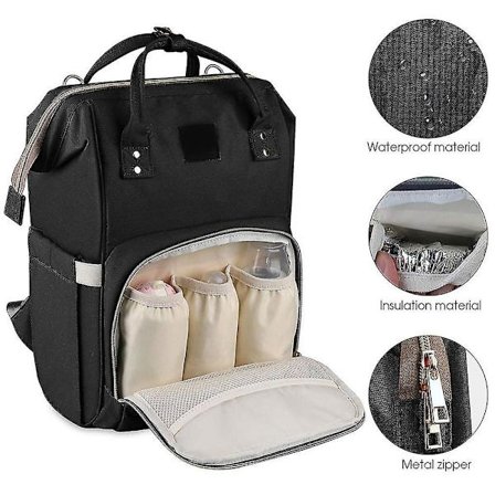 Vaippa-reppu - Monitoiminen matkareppu, suuri äitiysvaippareppu, vauvanvaihtolaukku rattaiden hihnoilla, vedenpitävä ja tyylikäs