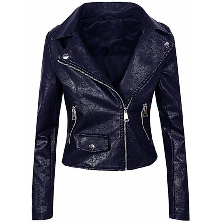 Dam Mode Långärmad Kavajkrage Casual Formell Läderjacka