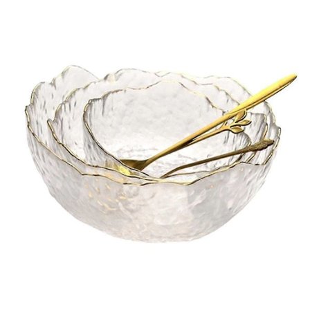 Glasskål Oregelbunden Glasskål Med Guldinlägg Kant Transparent Sallad Frukt Soppa Dessert Mix