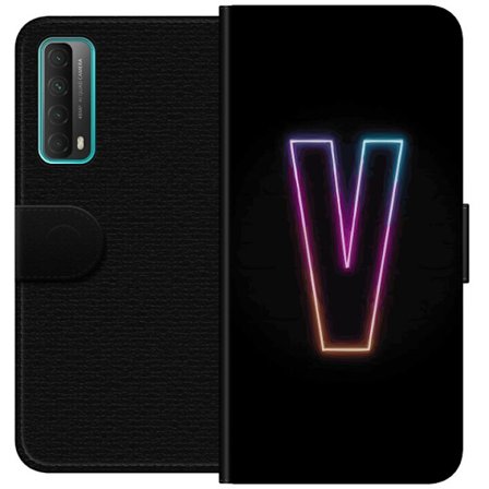 Kompatibelt Lommeboketui til Huawei Huawei P smart 2021 Neonbokstav V i fargegradert lys mot svart bakgrunn, minimalistisk design med tydelig glow og