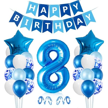 8 Års Födelsedag Ballong Pojke, 8 Års Födelsedagsdekorationer Blå, Nummer 8 Födelsedagsballonger, Latex Konfettiballonger Födelsedag Dop Tillbehör