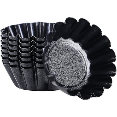 Tarteform, Tarteletform, Sæt af 8 Tarteforme, Non-stick Belægning, Quicheform til Tærter, Kager, Pudding, Flan (sort, 6,5 cm)