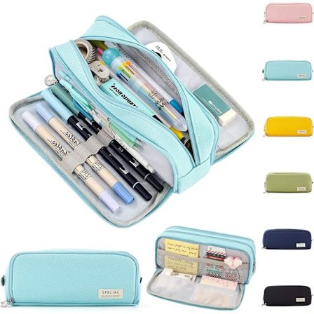 1 stk Skole Blyantveske for Jenter og Gutter - Lyseblå, Stor Penn