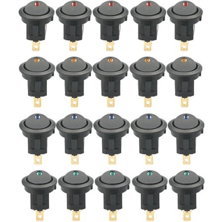 20 stk DC 12V 20A rund vippebryter LED-lys vippebryter PÅ-AV-kontroll SPST-bryter for bil lastebil ATV UTV (20 stk)