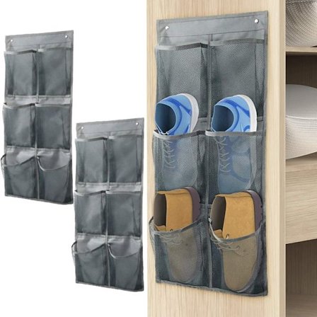 Vægmonteret Skohylde / Opbevaringspose – 2-pak, 6 rum, Hængende Opbevaring til Sko_TF_TF