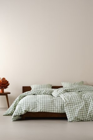 Jotex - Dynetrekksett Enkeltseng Økologisk Grågrønn/hvit - LAUREN - Kjøp Enkeltseng hos Jotex