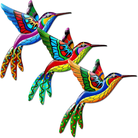 Metall Kolibri Veggdekor: Fargerike Fugle Ornamenter (3-pakning)