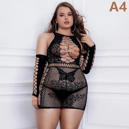 5XXXXL Oversized Dame Sexet Åben Skridt Fiskenet Bodystocking Plus Size Gennemsigtig Heldragt Undertøj