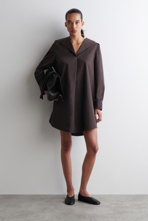 COS Women's Sailor Collar Cotton Mini Dress in Brown