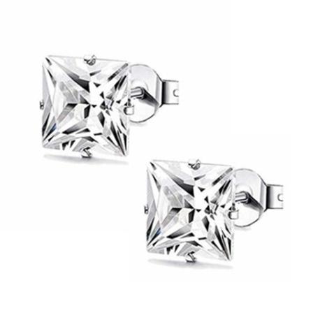 2-pack Fyrkantig Kristall Piercing Örhänge Silver 6mm Silver