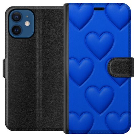 Kompatibel Tegnebogsetui til Apple Apple iPhone 12 Blå Hjerter