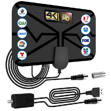 2024 Digitaalinen TV-antenni: HD-sisäantenni tukee 4K 1080p, 360° vastaanotto, signaalivahvistin, 16,5 jalan koaksiaalikaapeli