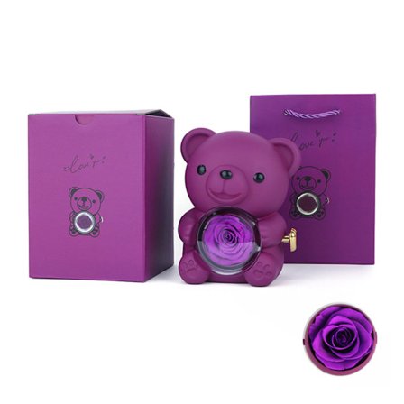 Nalle med Konserverad Ros Alla Hjärtans Dag-present Äkta Rosblomma i Nalle Unik Present för Mors Dag Bröllop Möhippor