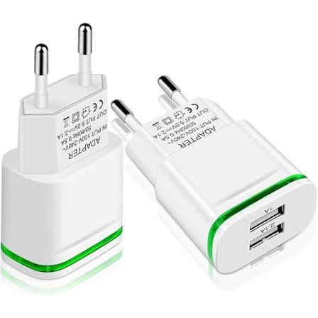 Dobbel USB-vegglader med LED-indikator, 2-pakning 2.1A 5V 2-ports universell strømtilpasning for iPhone