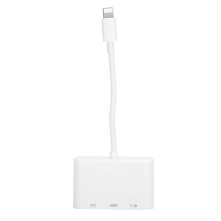 Yhteensopiva iOS:n kanssa, kaksois-USB-laajennustelakka, liitäntä OTG-liitin, Hub-muunnin kameralukijalla